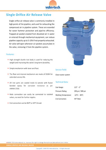 Vahn-Tech-Single-Orifice-Air-Release-Valves